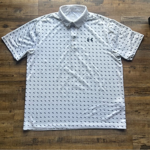 Under Armour Other - Under Armour Mens Playoff Polo White/ Navy Design Golf Shirt Performance Size XL